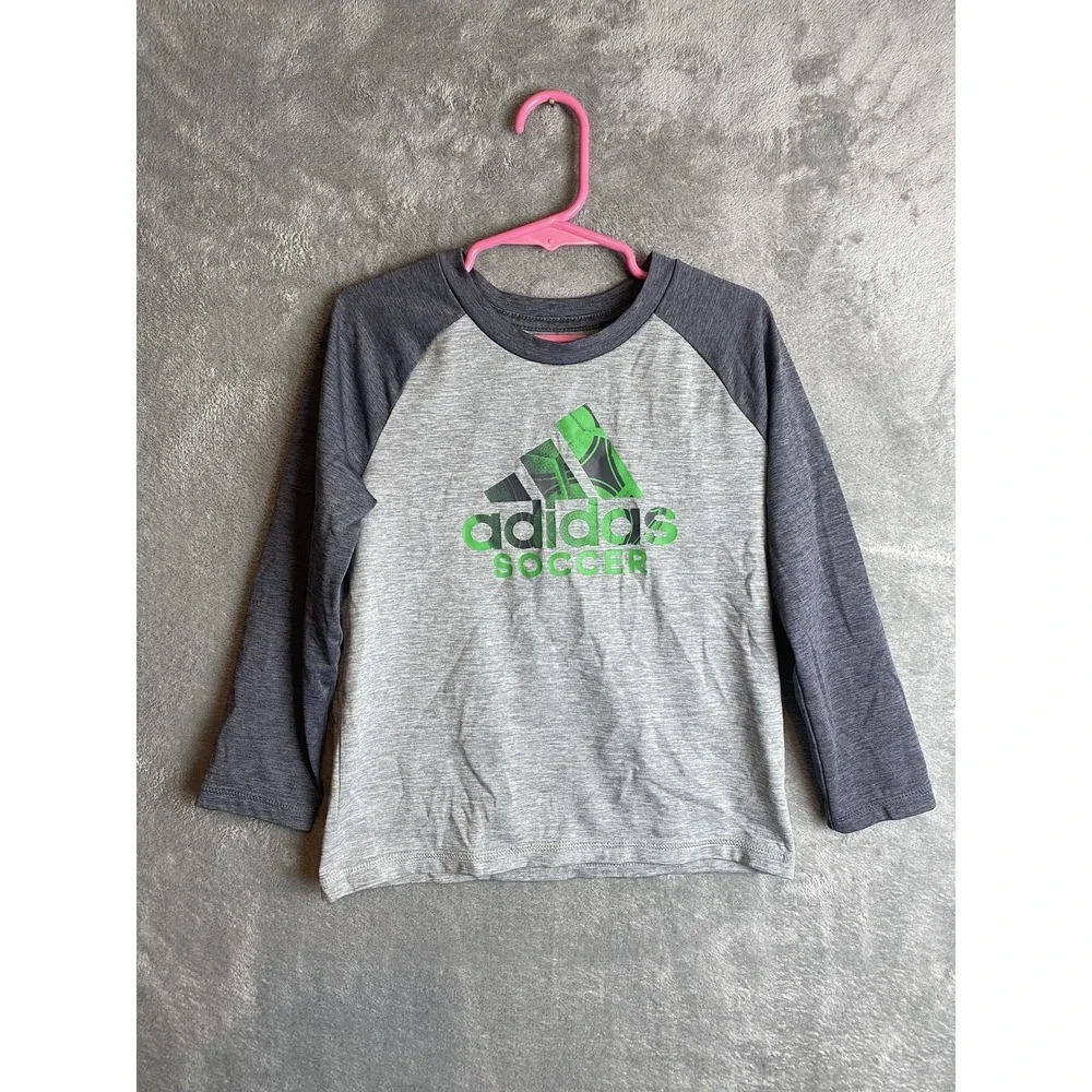 Adidas Soccer Boys 4 Gray Green Polyester Long Sleeve Shirt